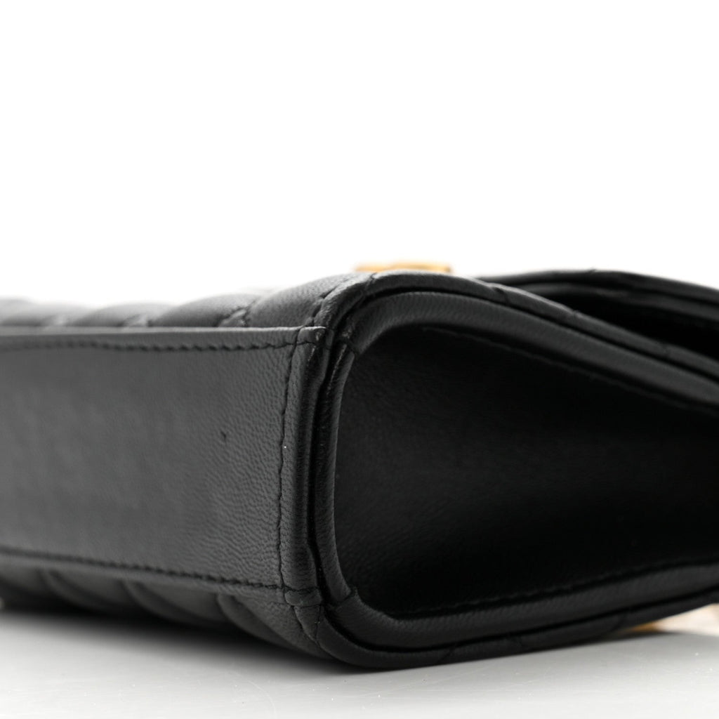 Lambskin Enamel Quilted Mini Top Handle Flap Black