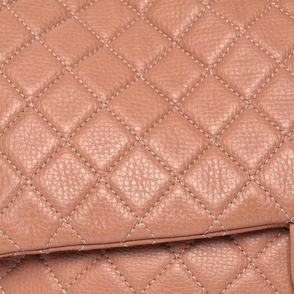 Calfskin Quilted XXL Travel Flap Bag Camel