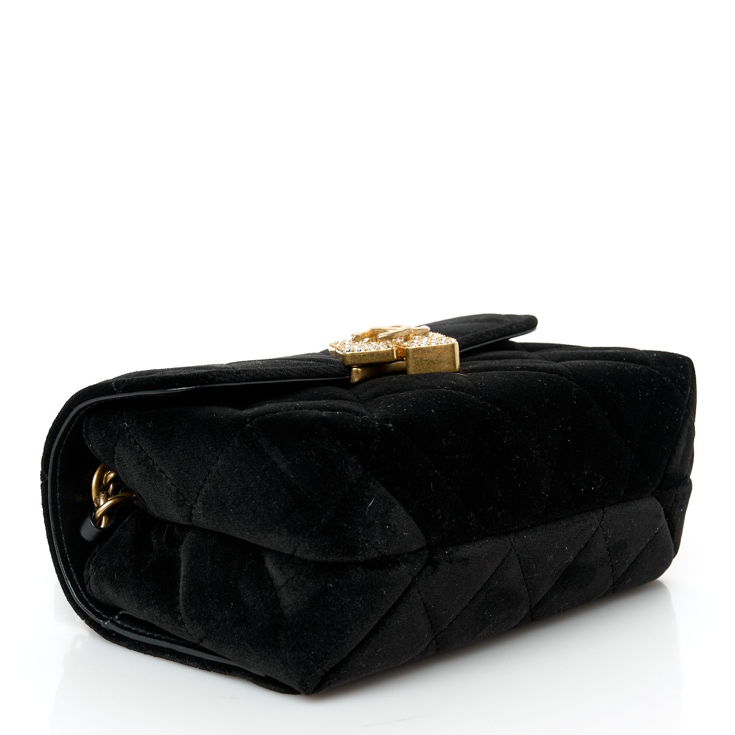 Velvet Strass Diamond Lock Flap Black