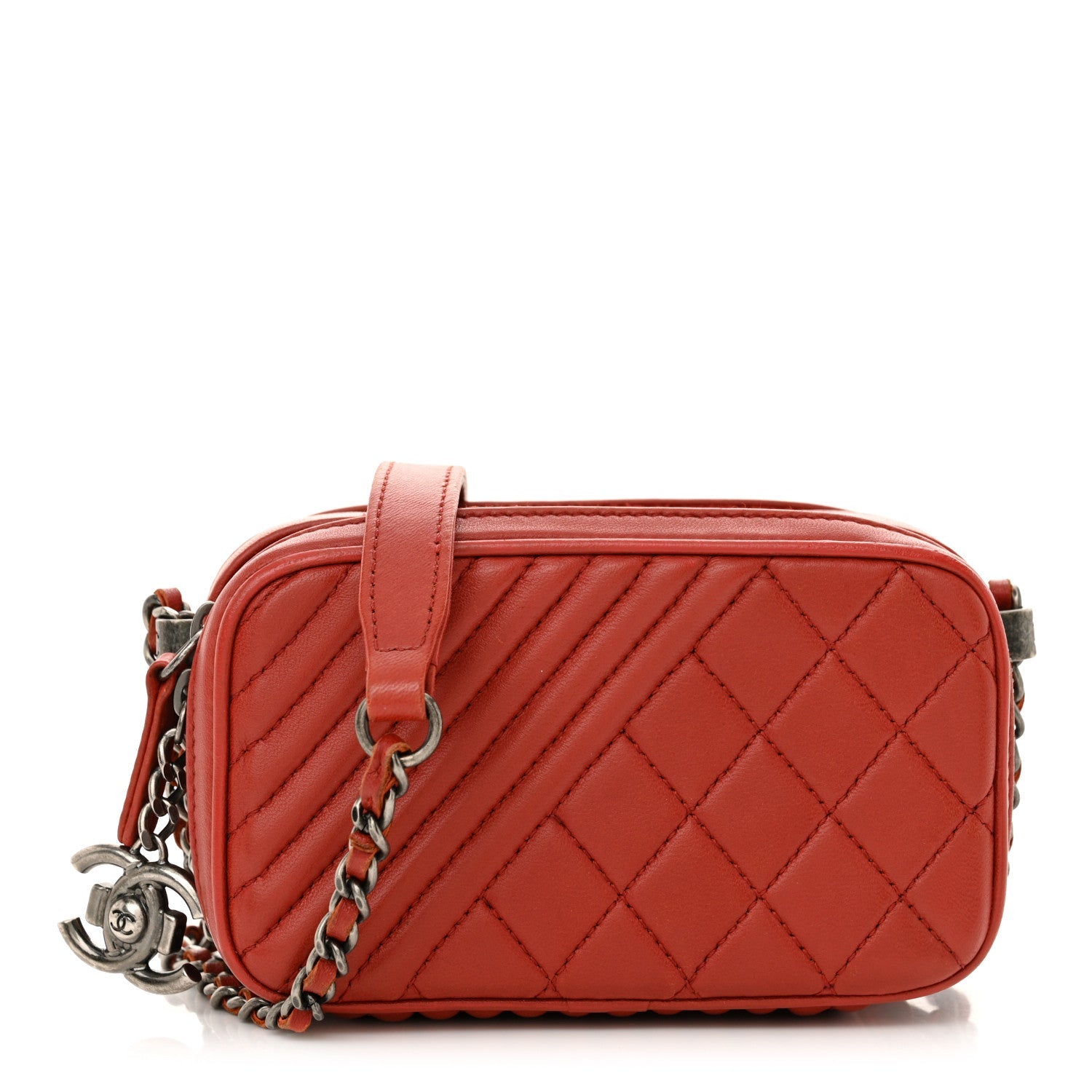 Lambskin Quilted Mini Coco Boy Camera Case Red