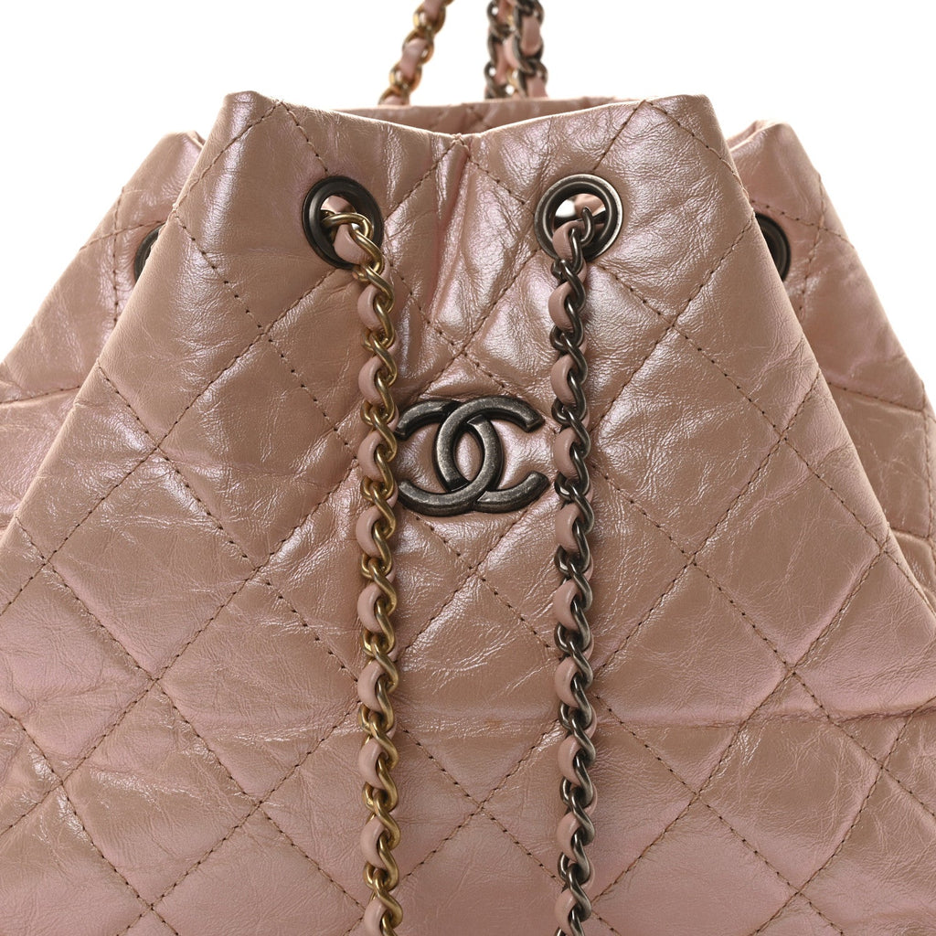 Iridescent Aged Calfskin Quilted Small Gabrielle Backpack Pink