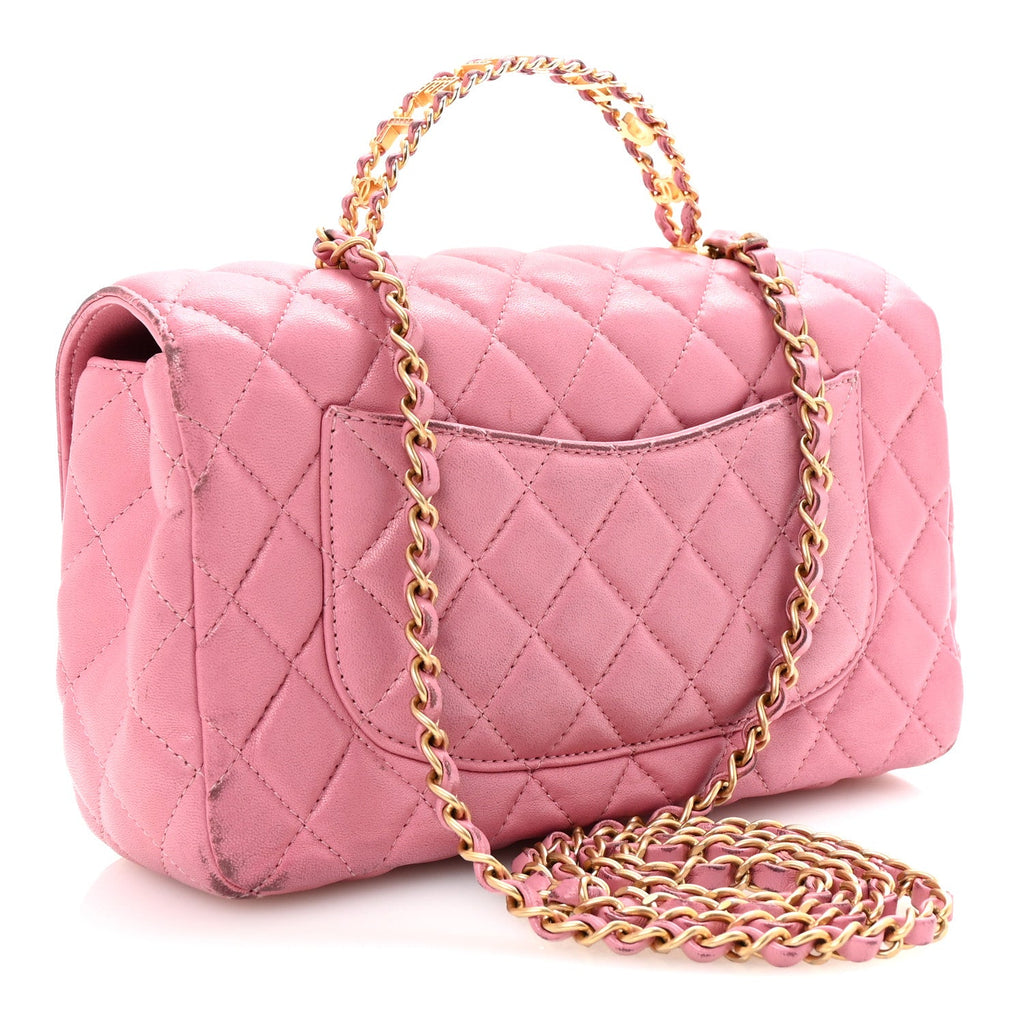 Lambskin Quilted Mini Strass On Top Flap Pink