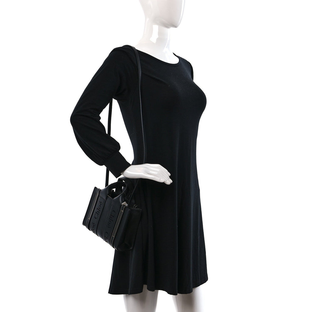 Calfskin Mini Woody Ribbon Tote Black