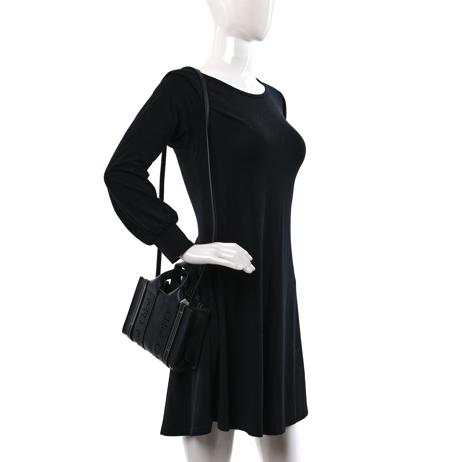 Calfskin Mini Woody Ribbon Tote Black