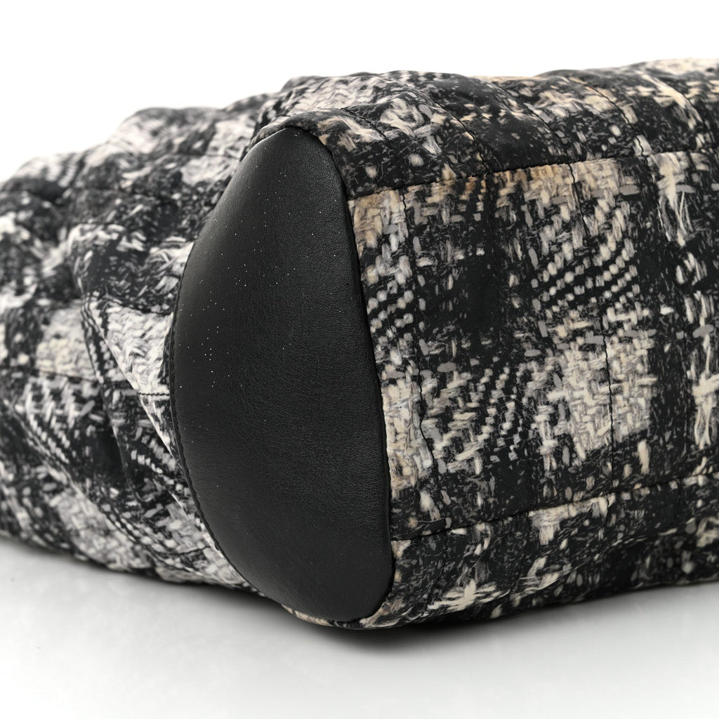 Lambskin Nylon Tweed Printed Tote Black White