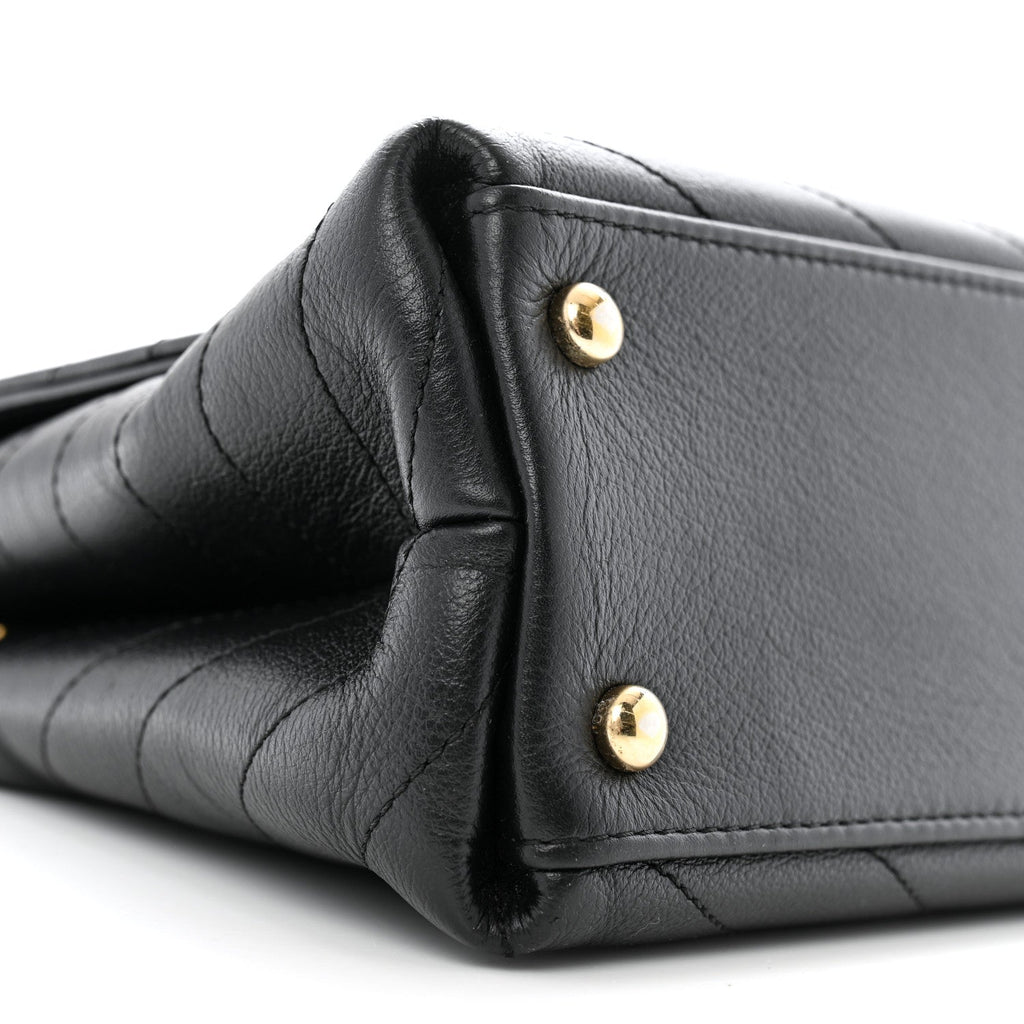 Grained Calfskin Small Chevron Chic Top Handle Flap Black