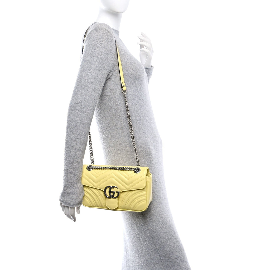 Calfskin Matelasse Small GG Marmont Shoulder Bag Banana