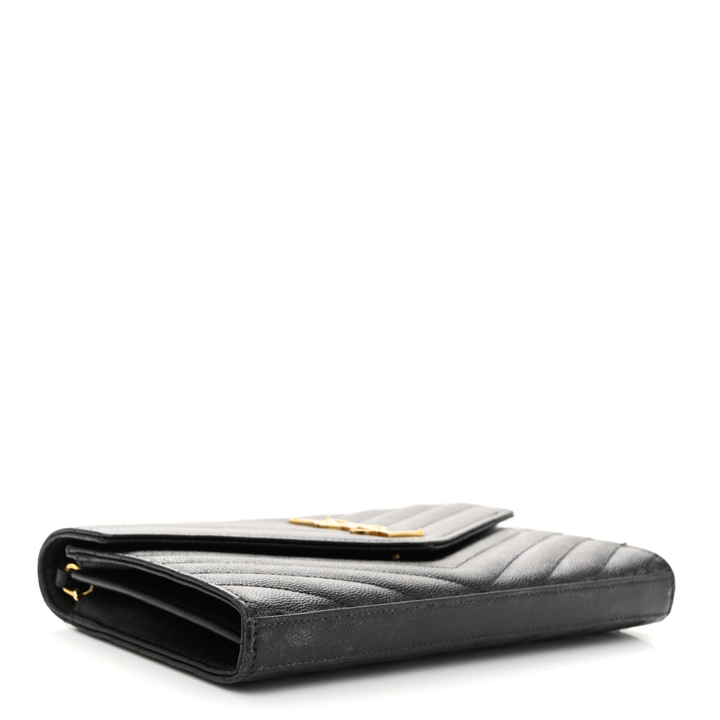 Grain De Poudre Matelasse Chevron Monogram Chain Wallet Black