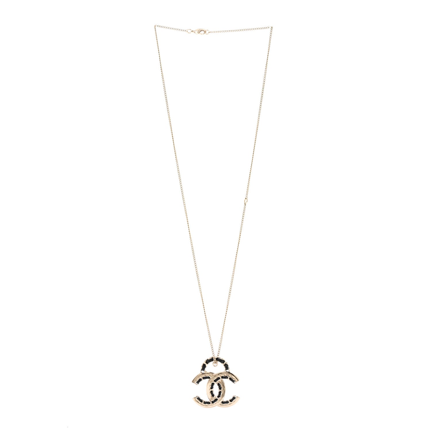 Metal Lambskin CC Pendant Necklace Black Gold