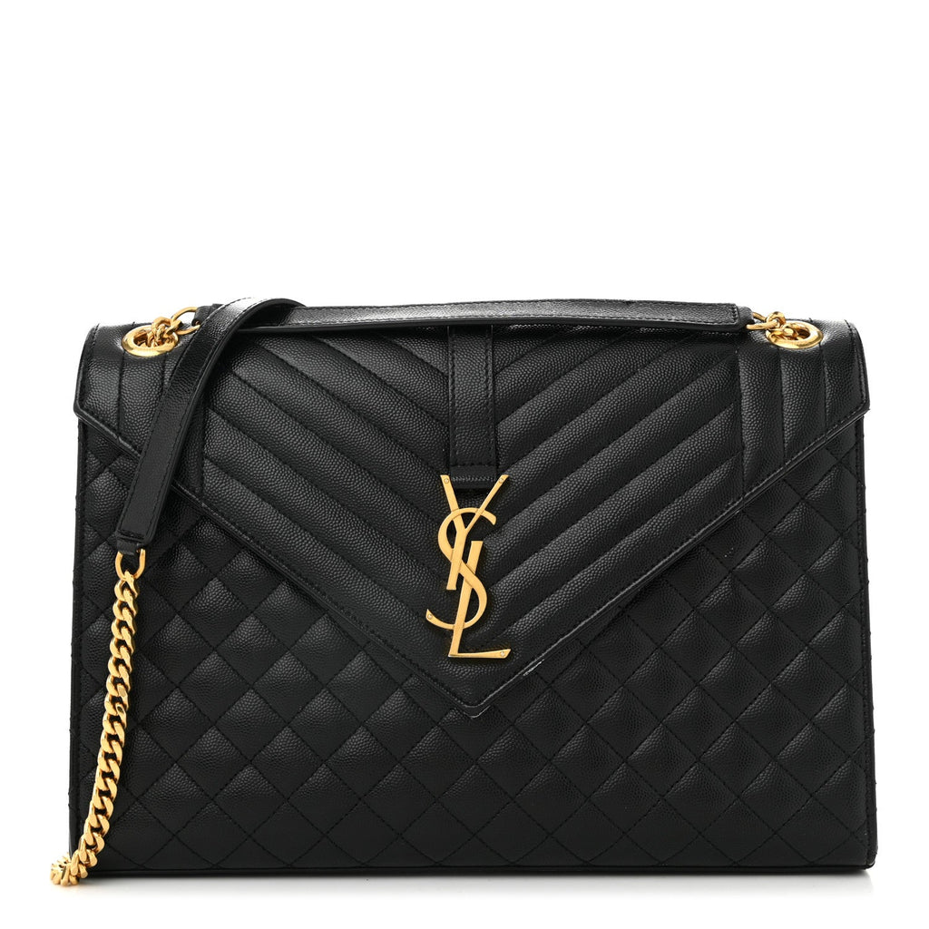 Grain De Poudre Textured Mixed Matelasse Large Triquilt Monogram Satchel Black
