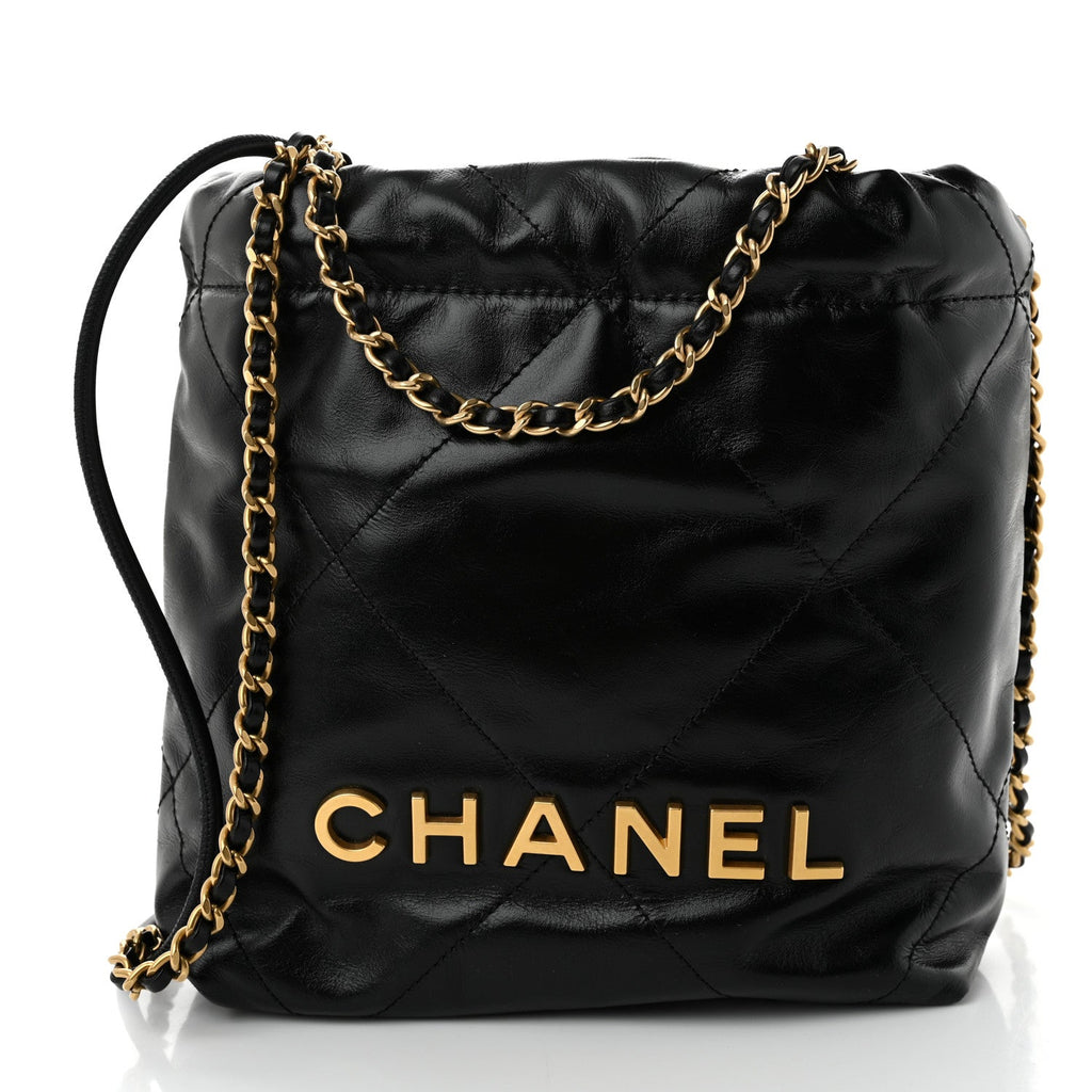 Shiny Calfskin Quilted Mini Chanel 22 Black