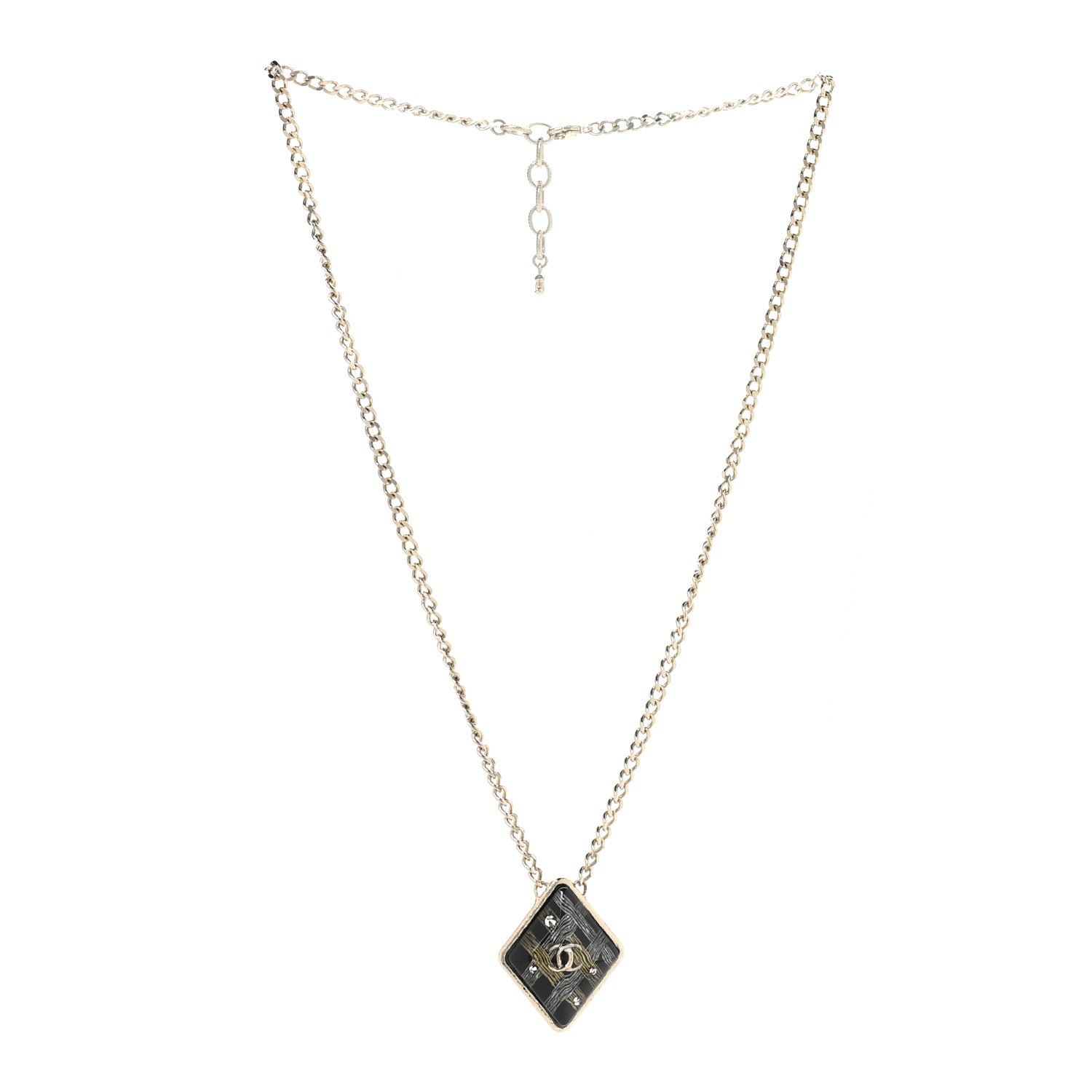 Metal Resin Enamel Crystal CC Necklace Gold Black White