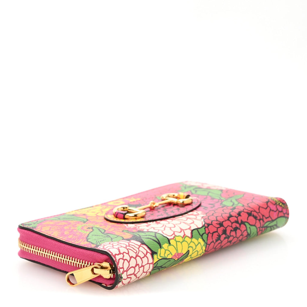 X KEN SCOTT Shangai Calfskin Pomponica Print Horsebit 1955 Zip Around Wallet Multicolor Fuxia Pompon