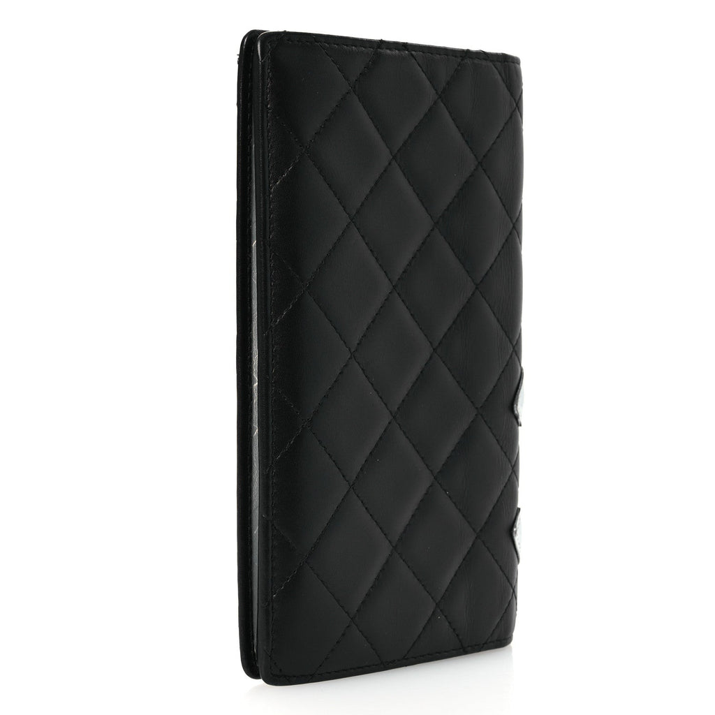 Calfskin Quilted Cambon Yen Wallet Black Silver