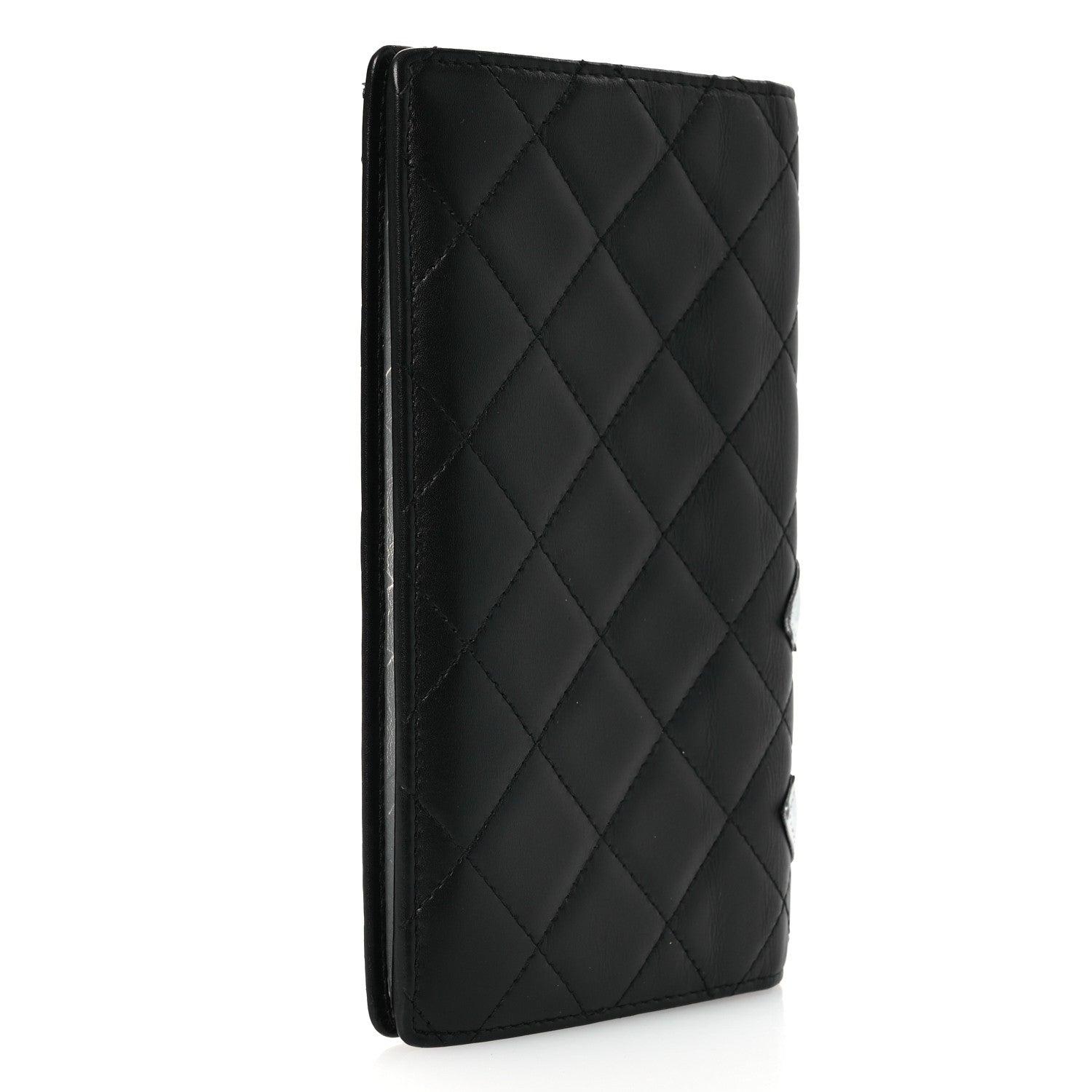 Calfskin Quilted Cambon Yen Wallet Black Silver