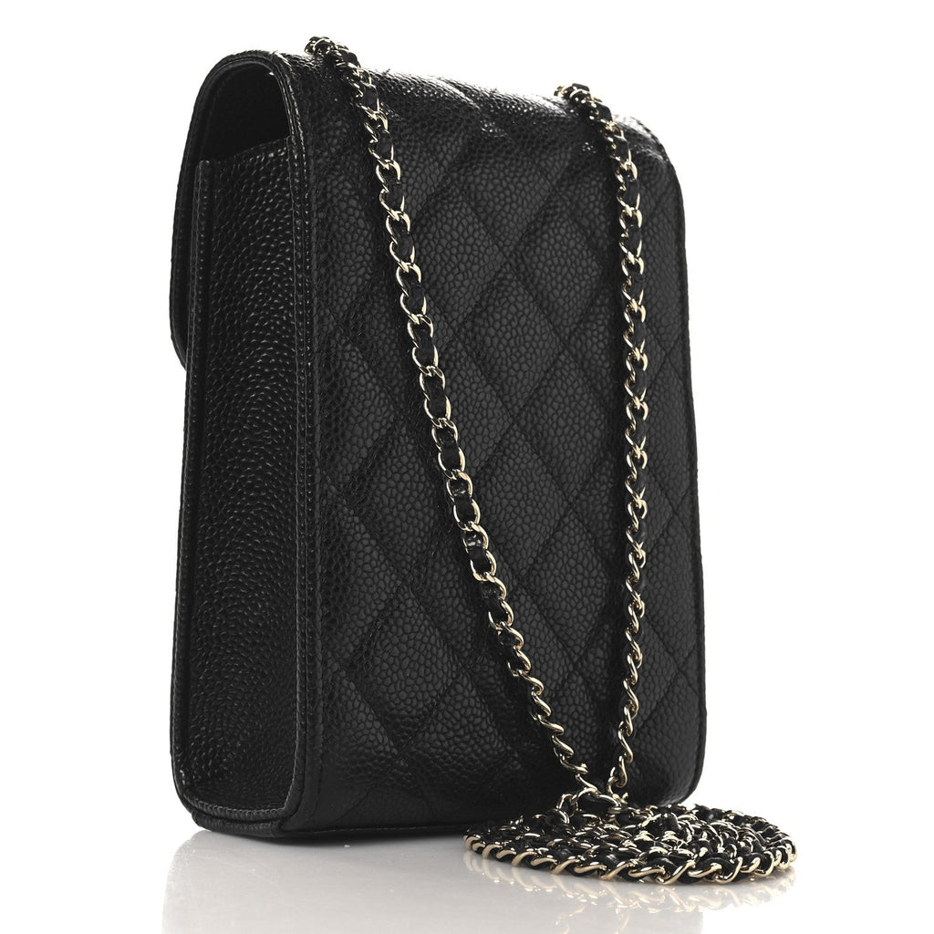 Caviar Quilted Golden Class Phone Holder Black
