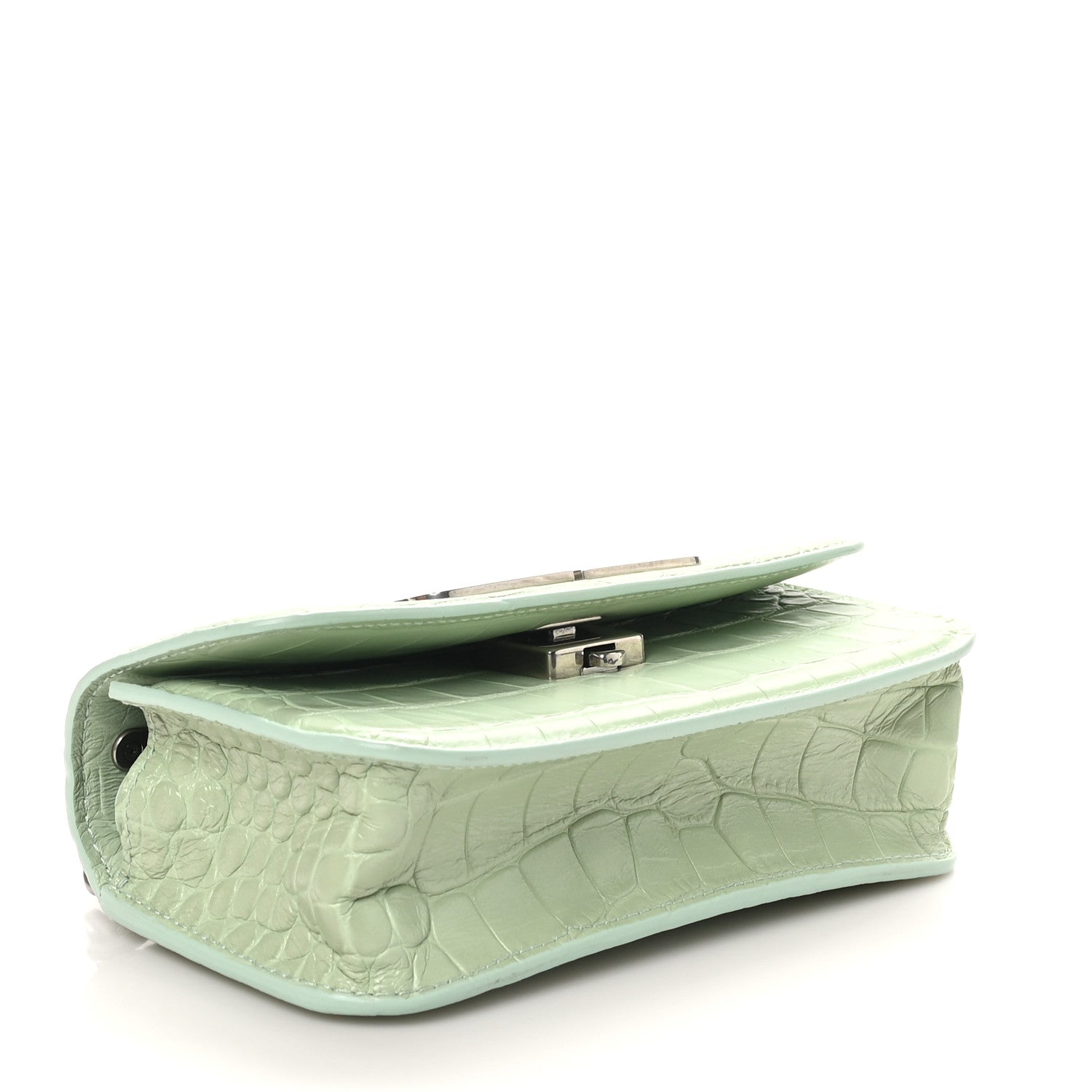 Extra Supple Calfskin Crocodile Embossed Gossip Chain Bag XS Light Green