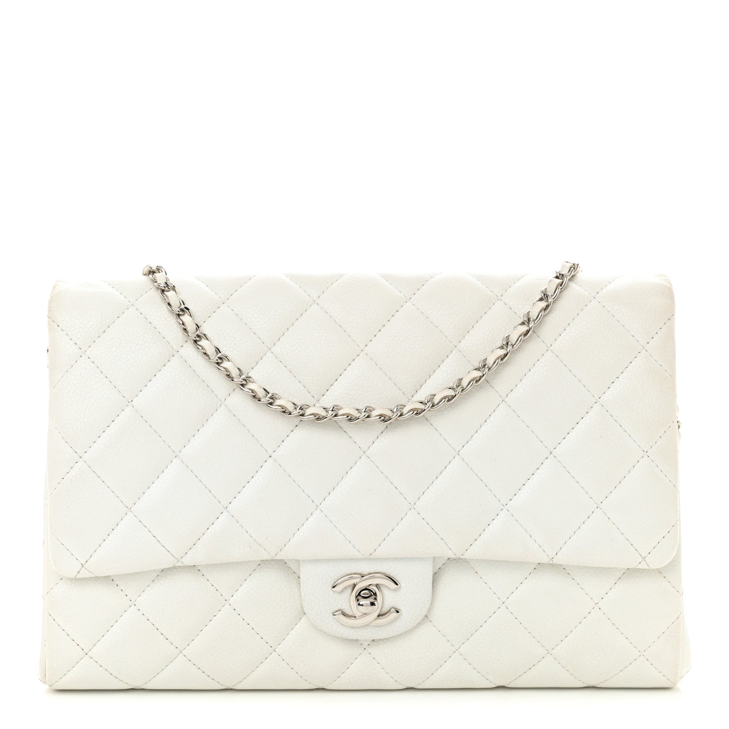 Pearly Caviar Quilted Clutch With Chain Flap Dark White
