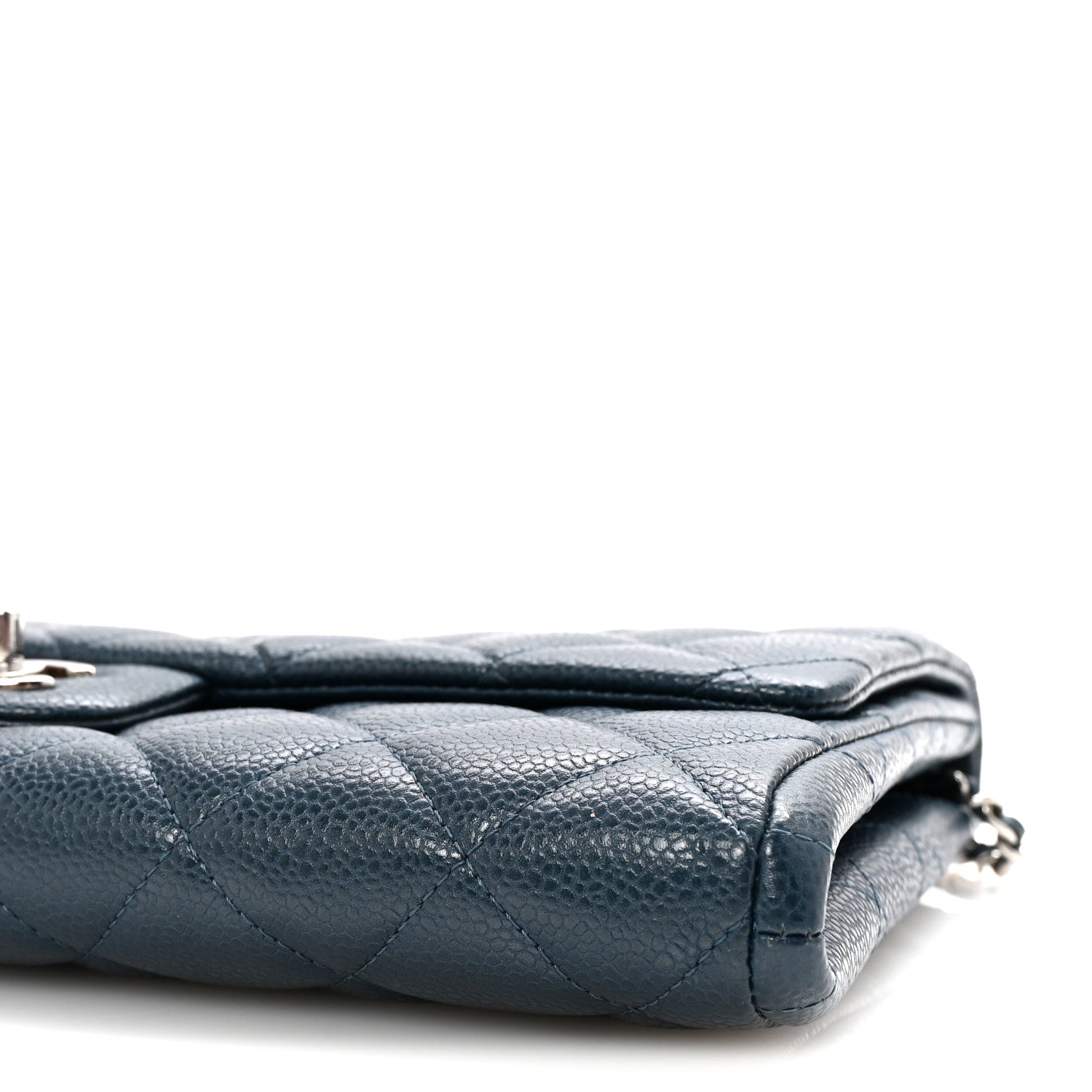 Caviar Quilted Clutch With Chain Flap  Blue
