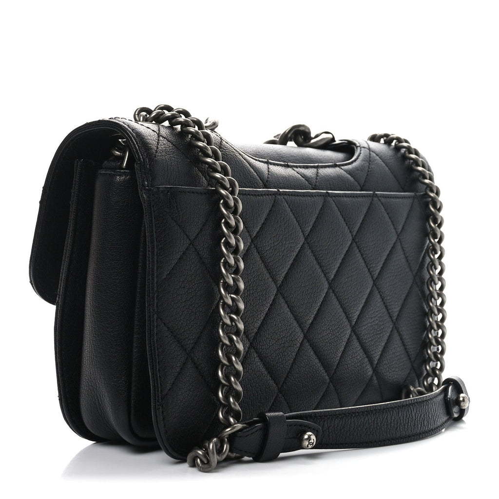 Goatskin Quilted Medium Perfect Edge Flap Black