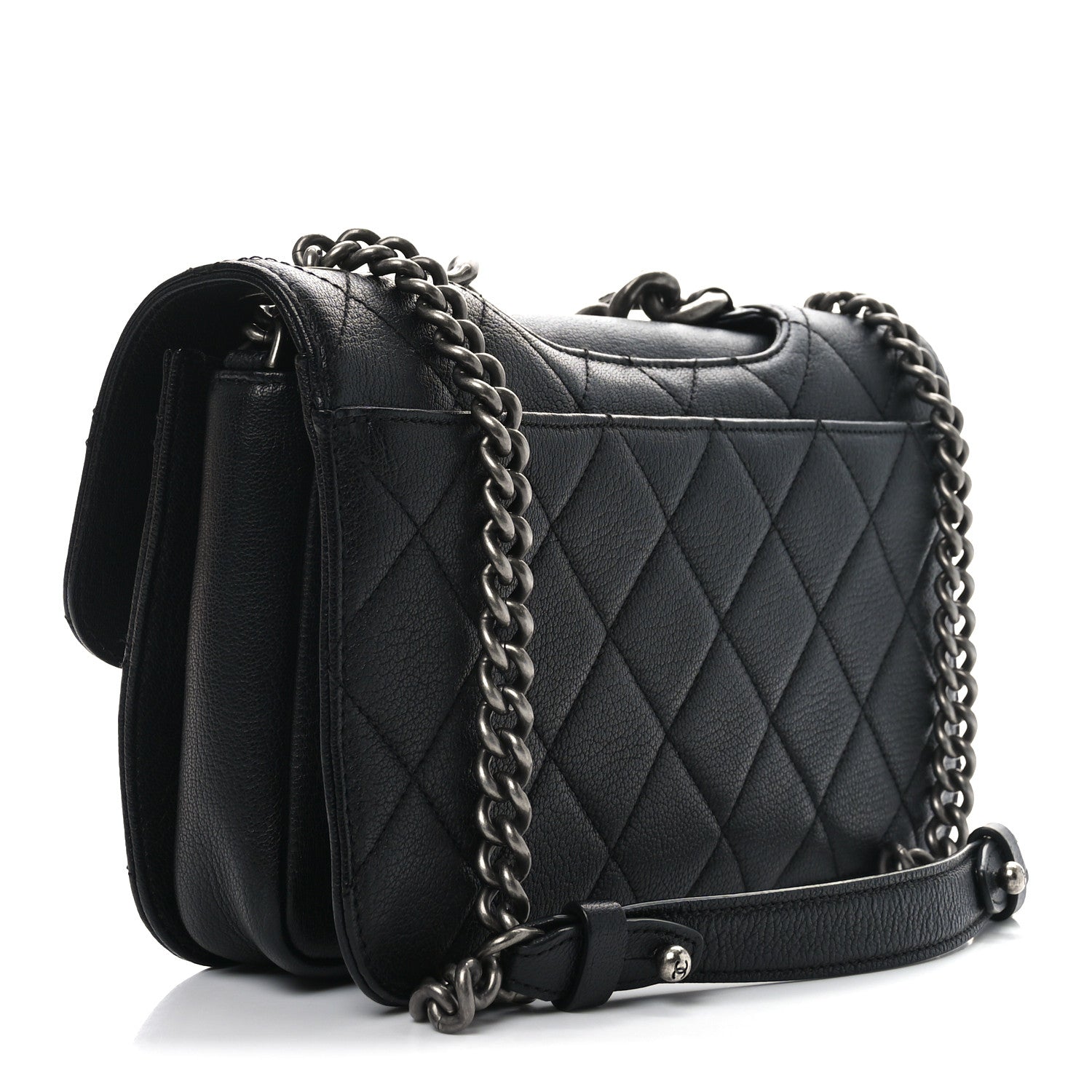 Goatskin Quilted Medium Perfect Edge Flap Black