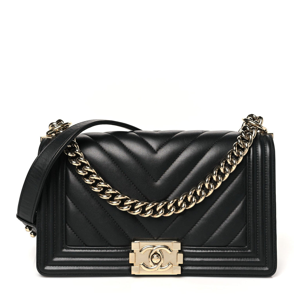 Lambskin Chevron Quilted Medium Boy Flap Black