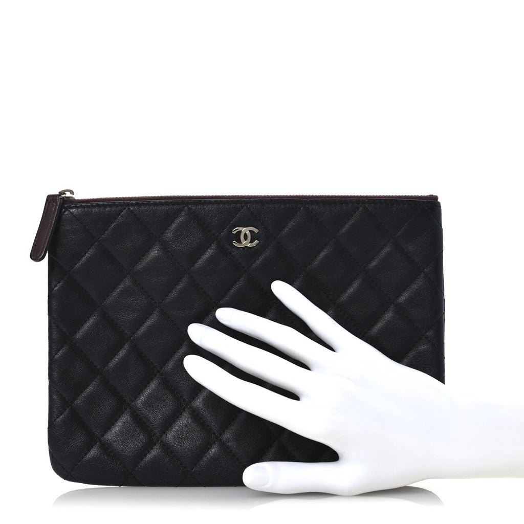 Lambskin Quilted Medium Cosmetic Case Black