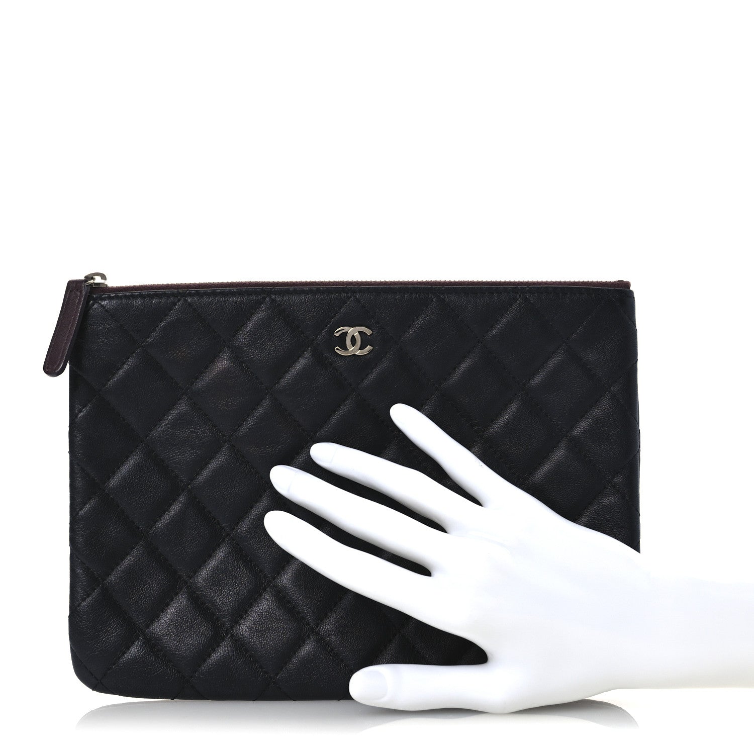 Lambskin Quilted Medium Cosmetic Case Black