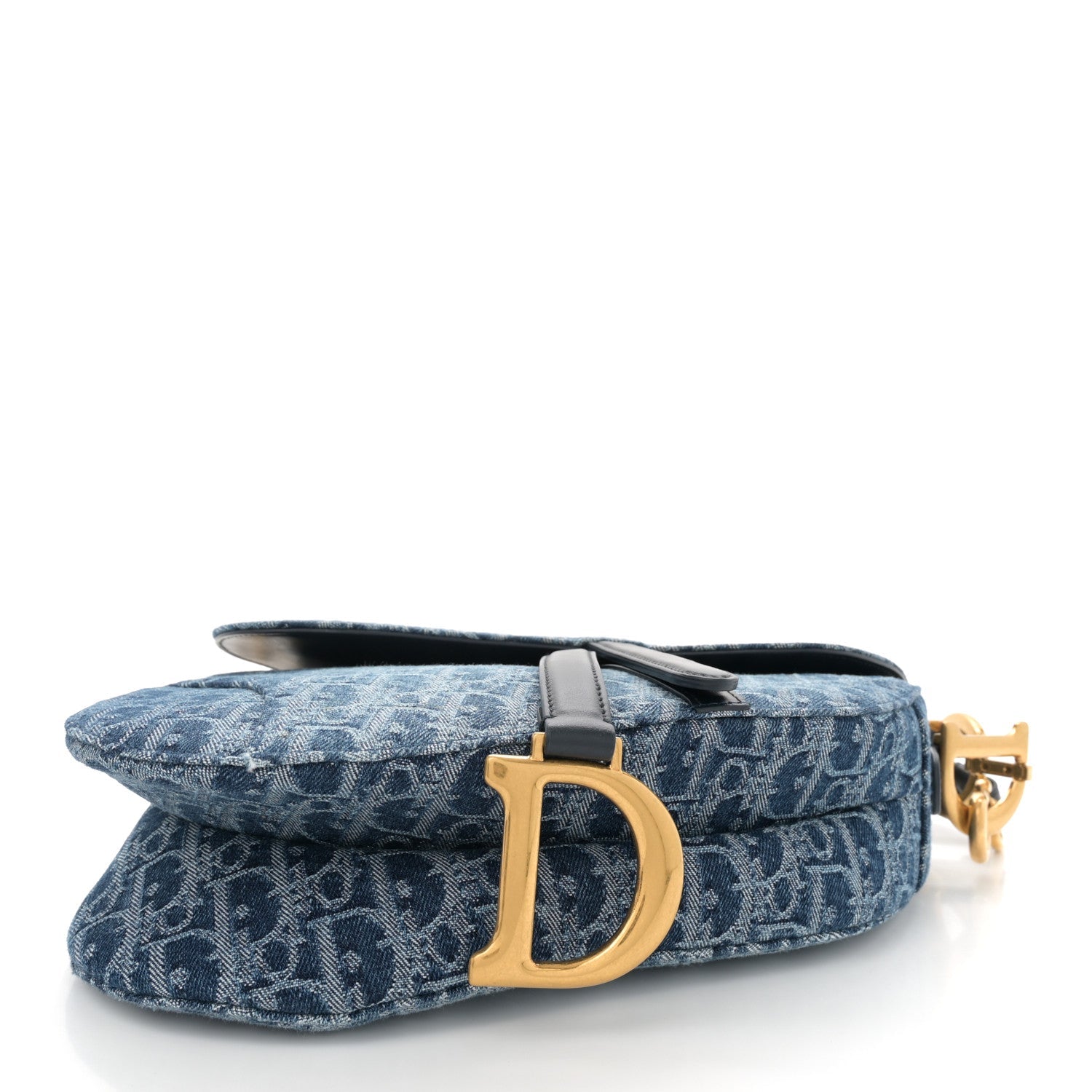 Denim Oblique Jacquard Saddle Bag With Strap Blue