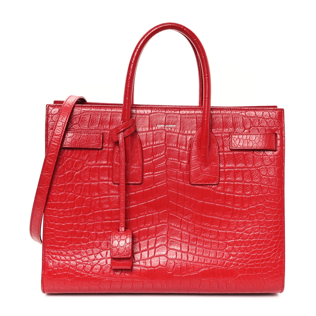 Calfskin Crocodile Embossed Small Sac de Jour New Red