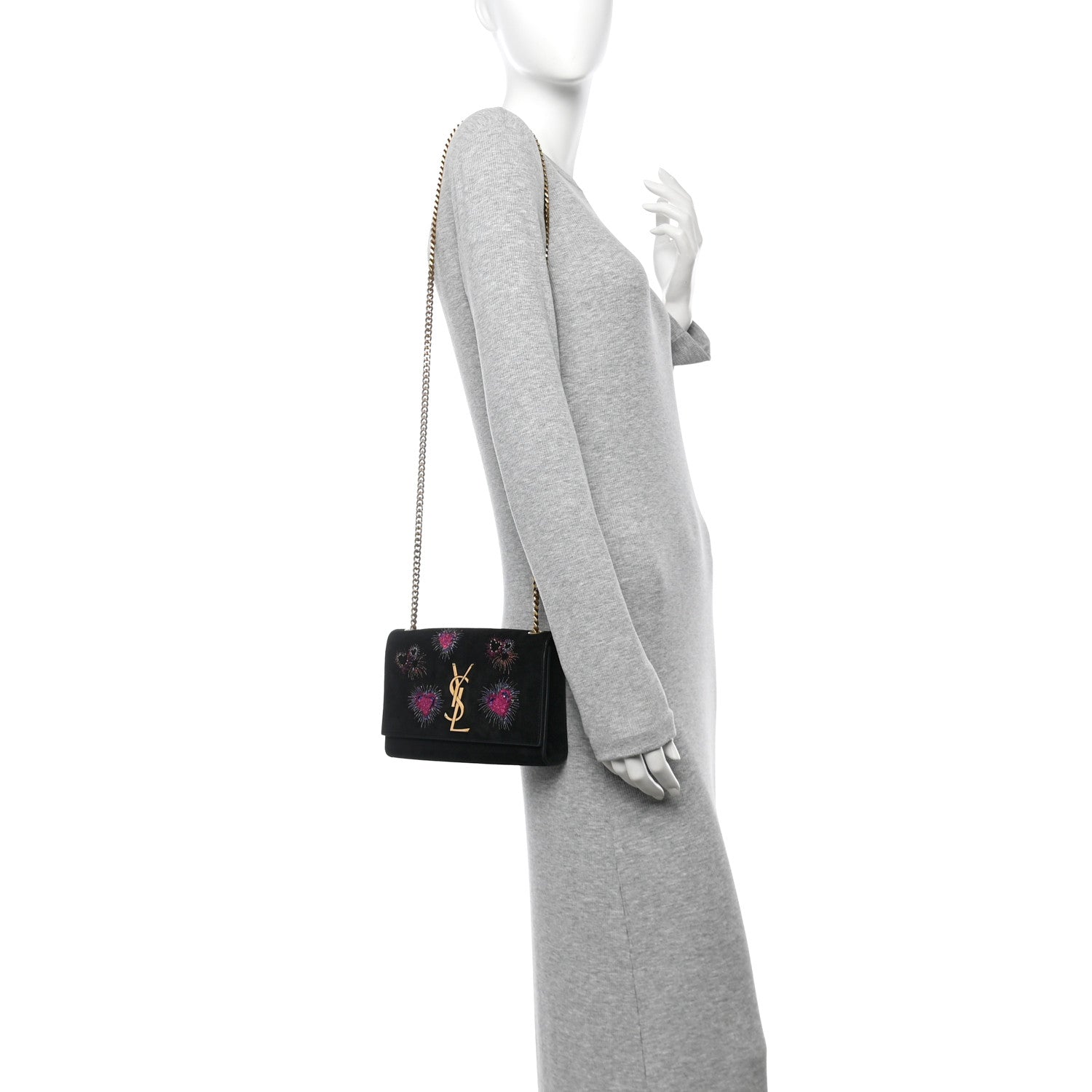 Suede Embroidered Small Monogram Kate Satchel Black