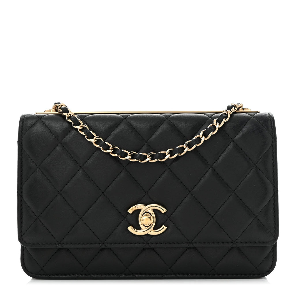 Lambskin Quilted Trendy CC Wallet On Chain WOC Black