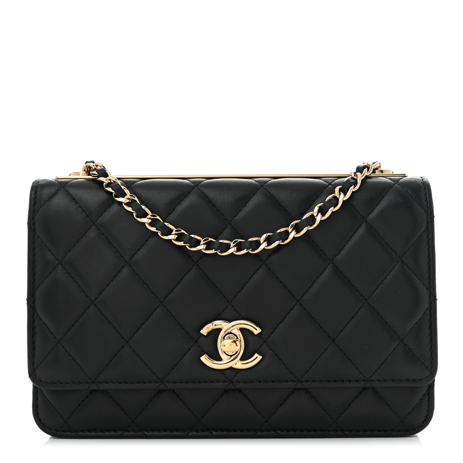 Lambskin Quilted Trendy CC Wallet On Chain WOC Black