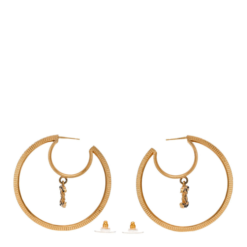 Baguette Crystal CC Drop Hoop Earrings Gold