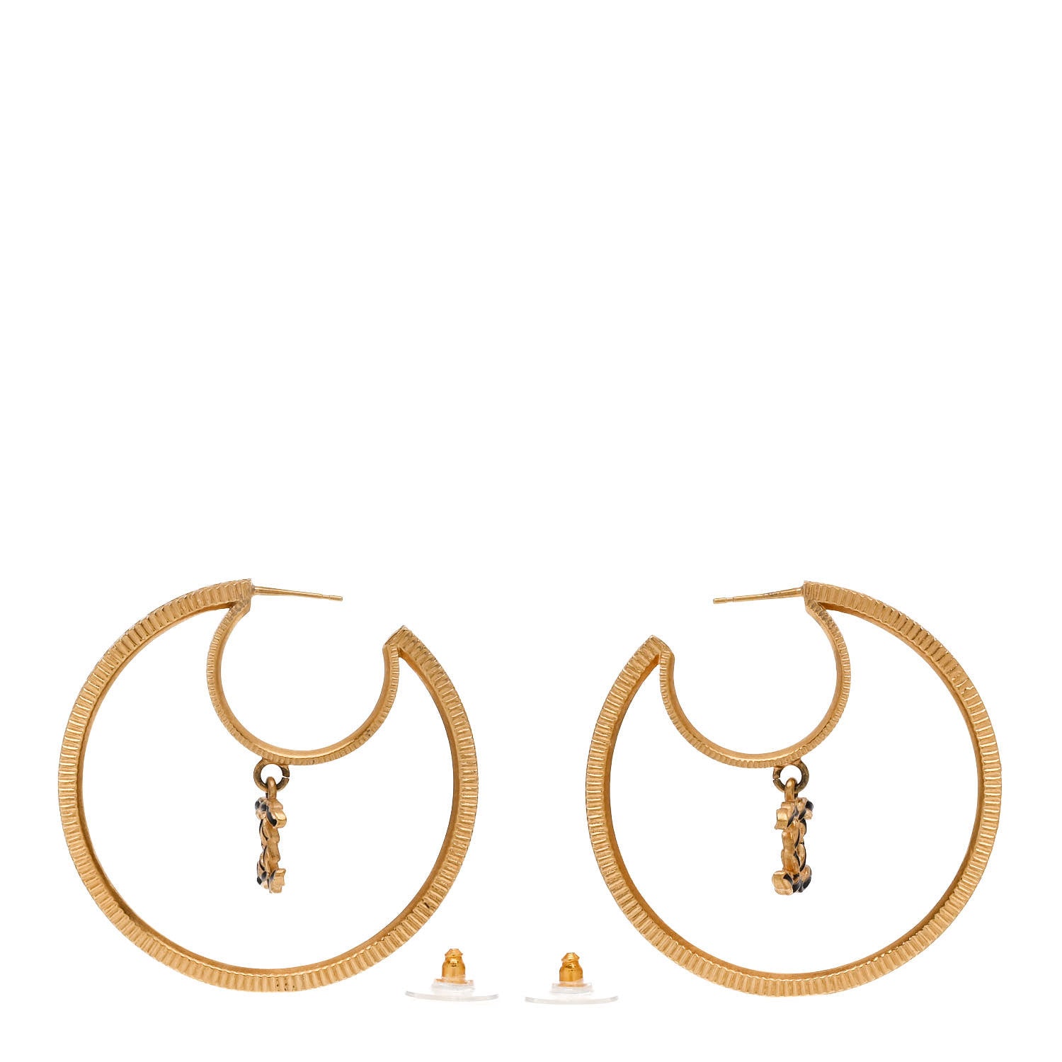 Baguette Crystal CC Drop Hoop Earrings Gold