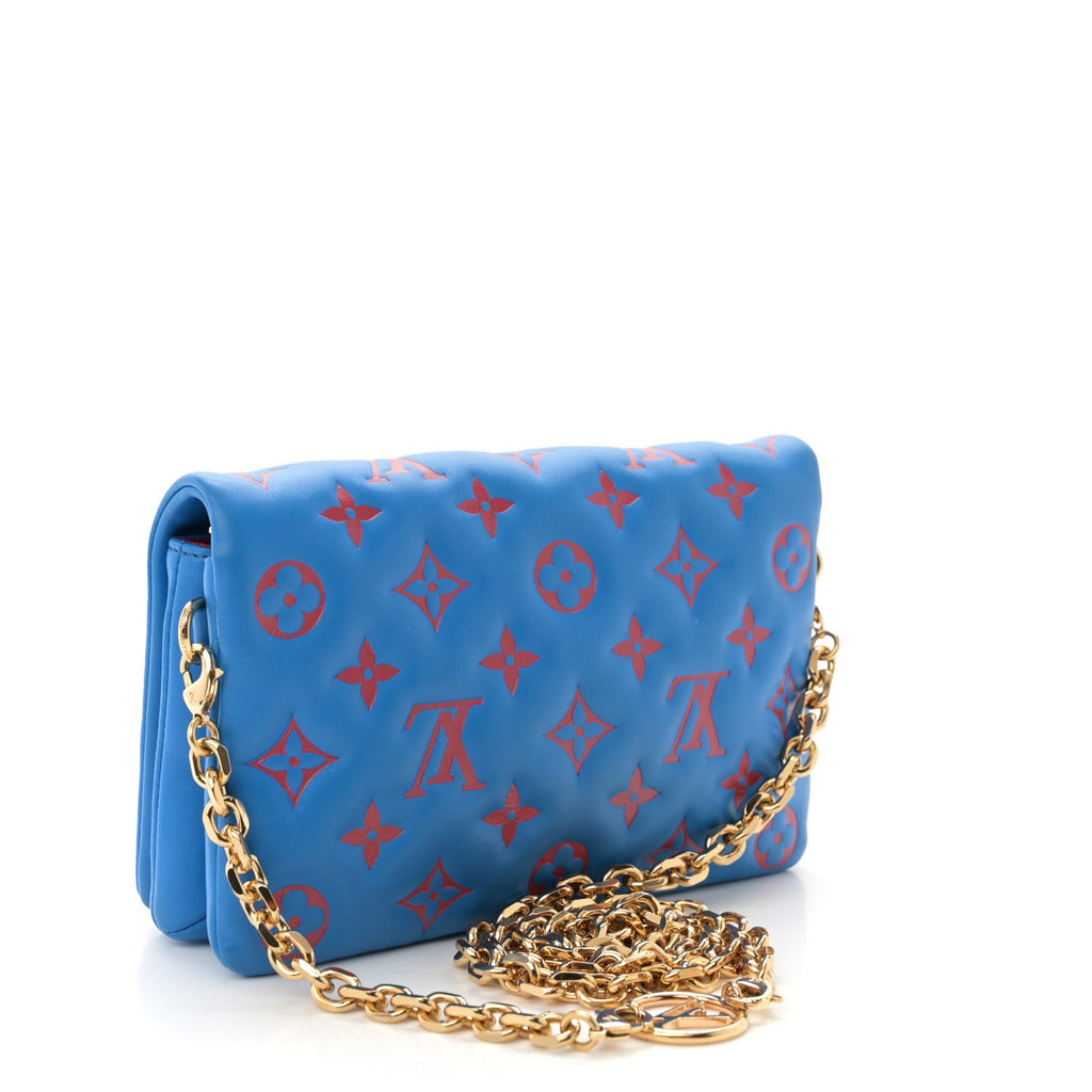 Lambskin Embossed Monogram Vuittamins Pochette Coussin Blue Red