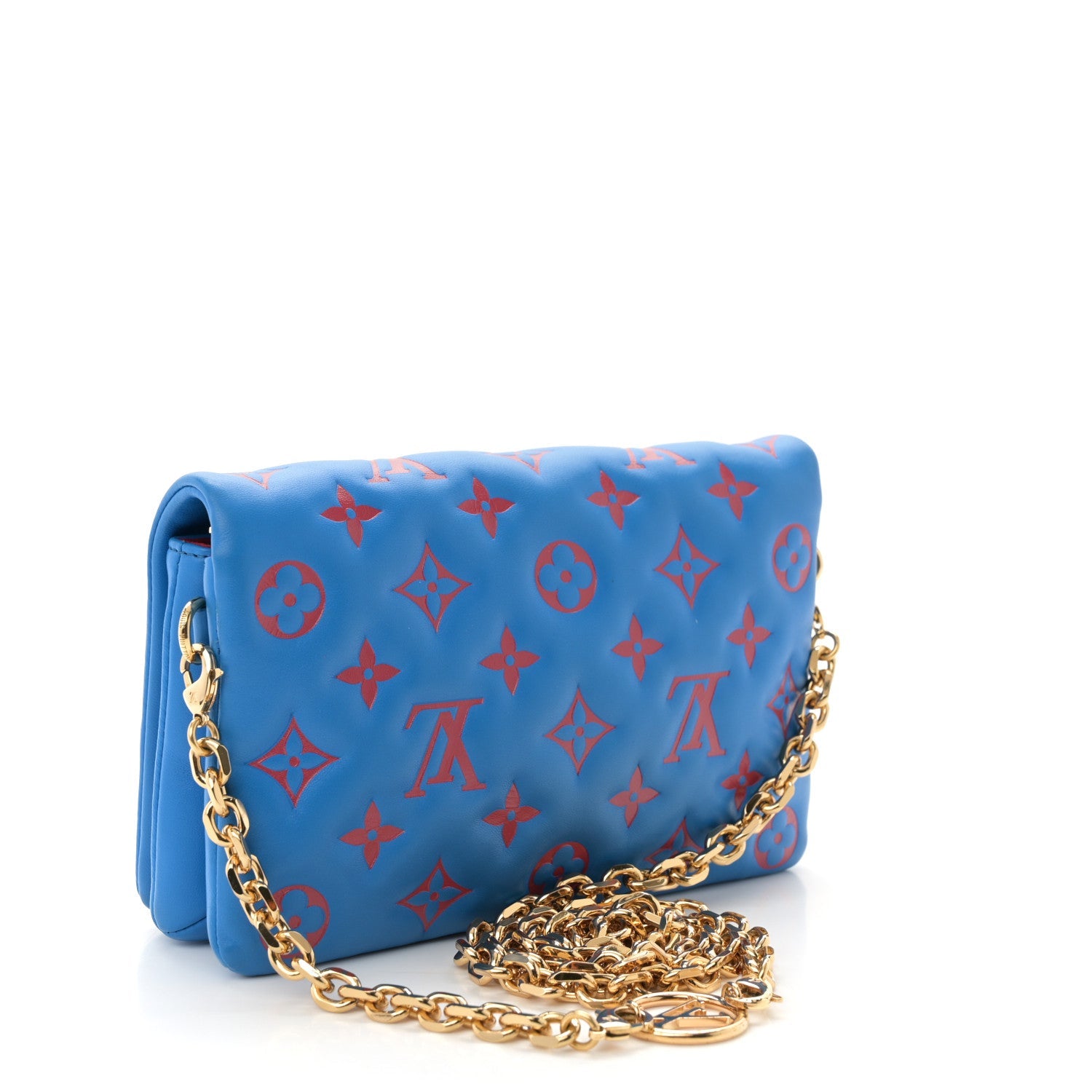 Lambskin Embossed Monogram Vuittamins Pochette Coussin Blue Red