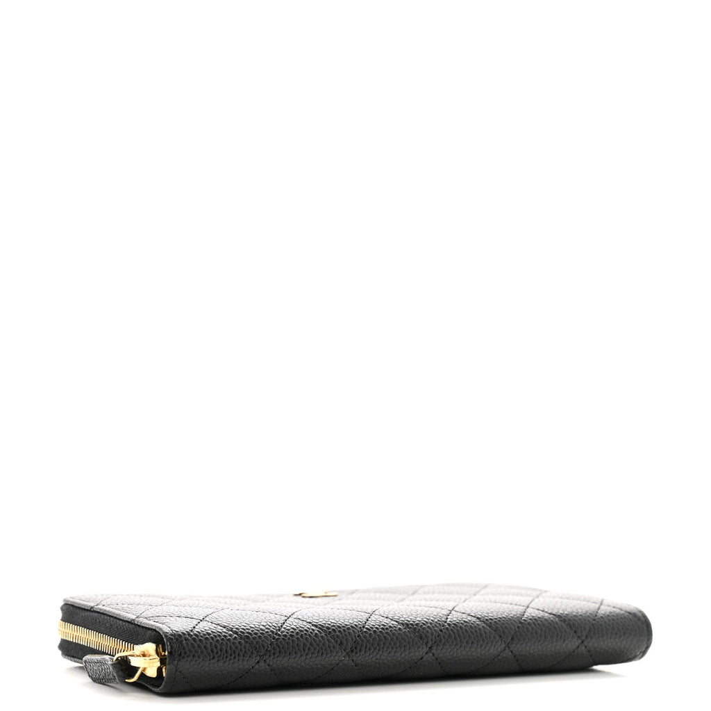 Caviar Quilted Large Gusset Zip Around Wallet Black