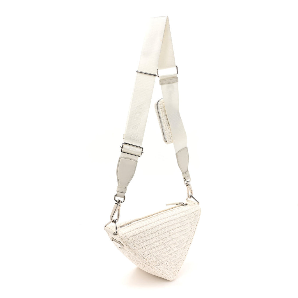 Yarn Raffia Effect Crochet Triangle Shoulder Bag White