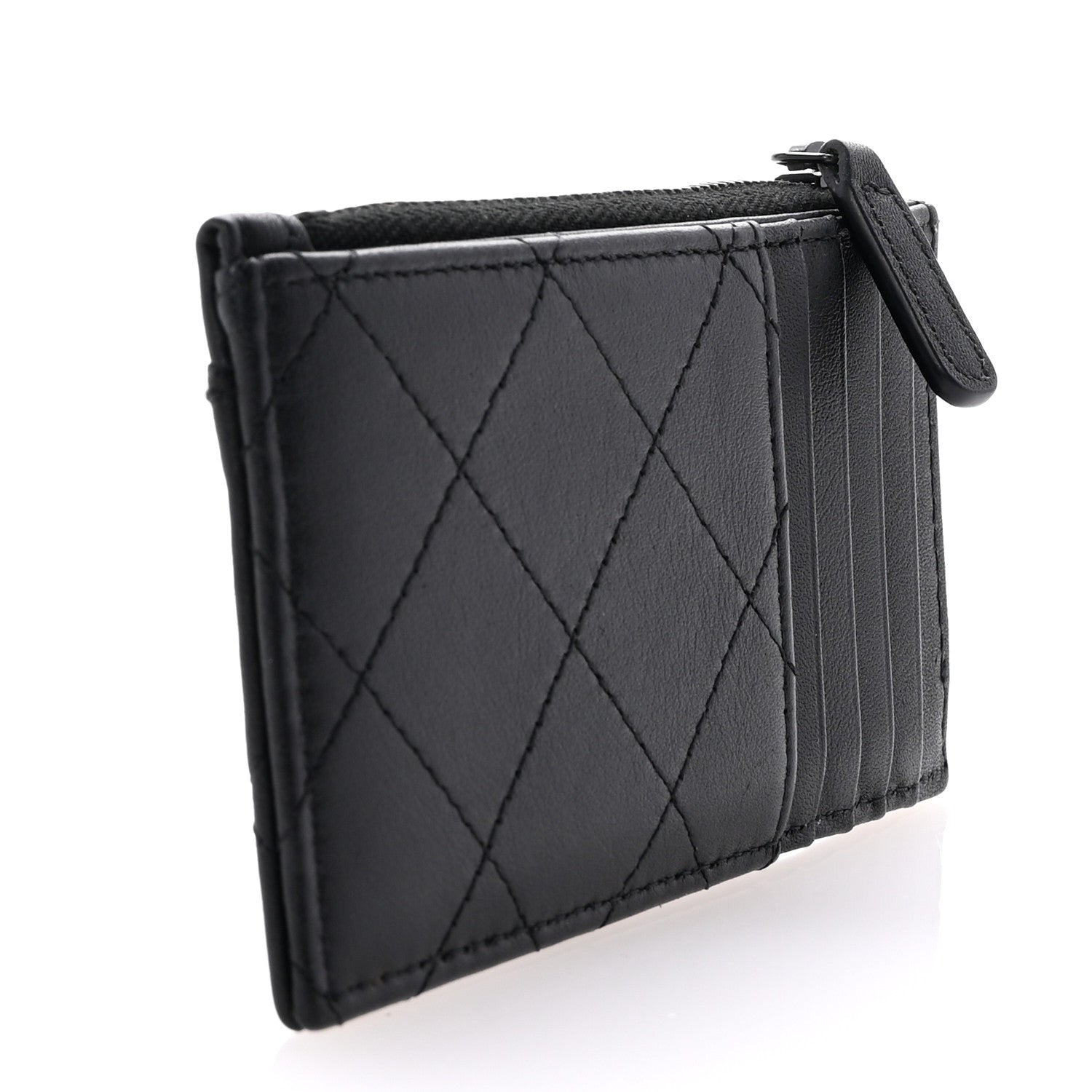 Calfskin Quilted Zip  Holder So Black