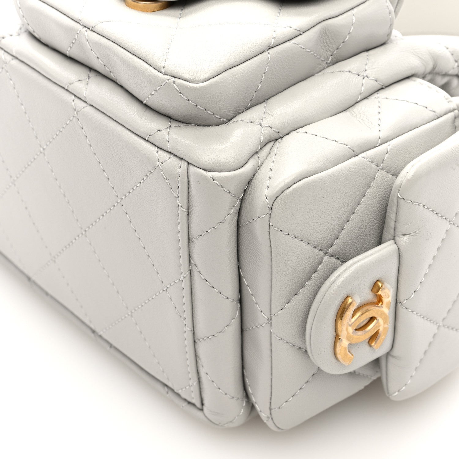Shiny Lambskin Quilted Large Trendy Pockets Hobo Light Grey
