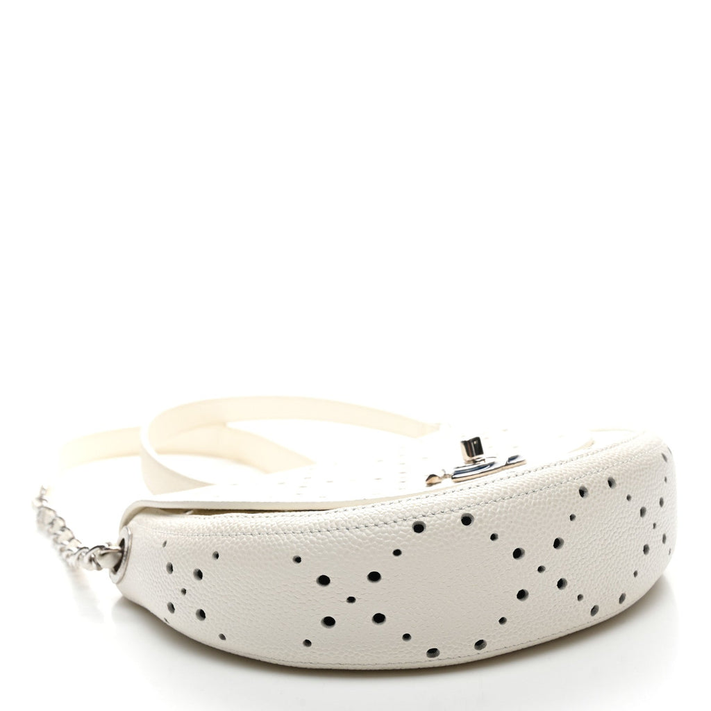 Caviar Perforated Messenger Bag White