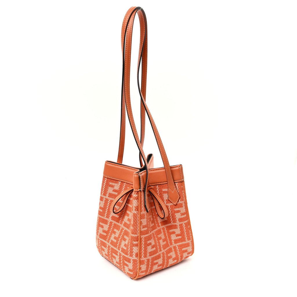 Jacquard FF Effect Denim Calfskin Mini Fendi Origami White Tangerine