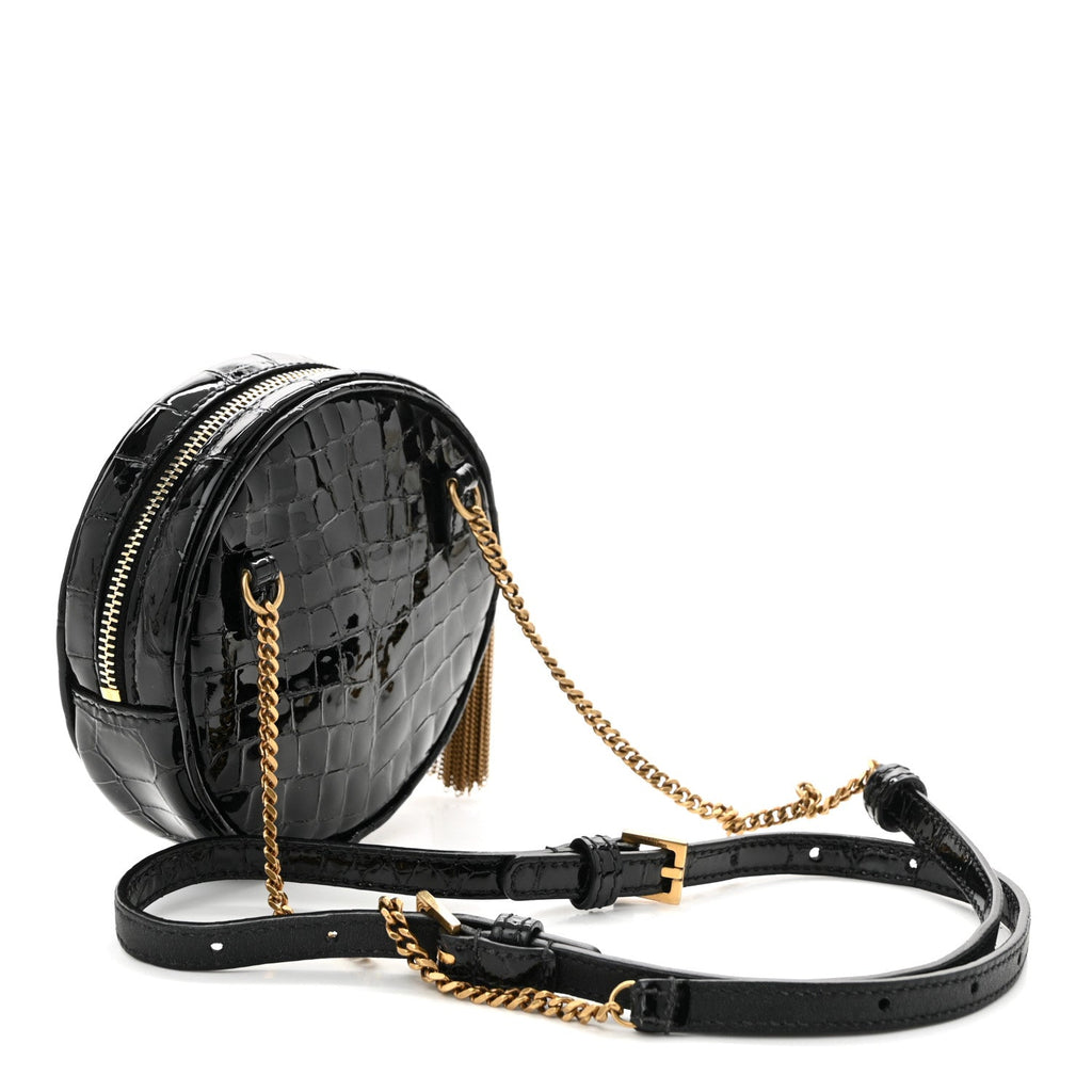 Patent Crocodile Embossed Round Belt Bag Black