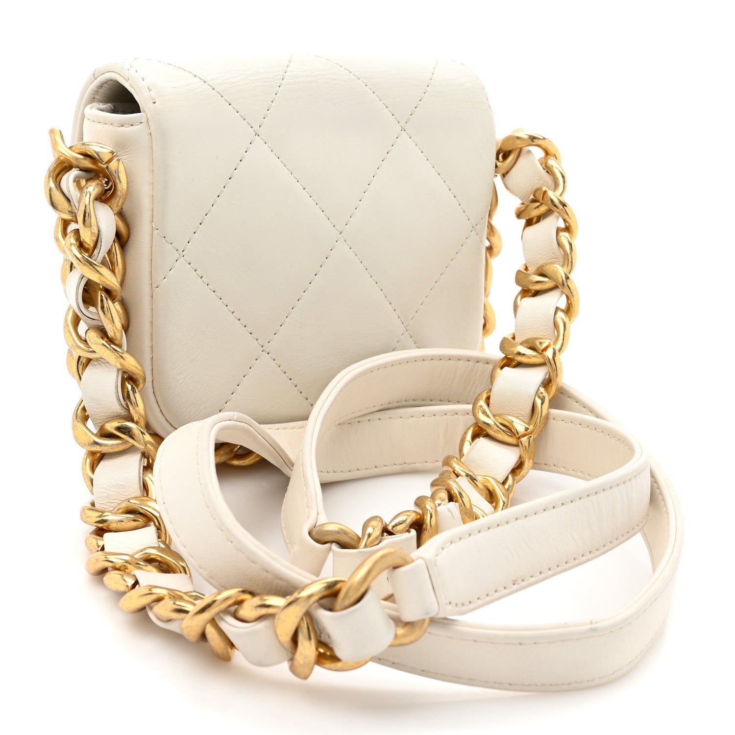Calfskin Quilted Mini Framing Chain Bag White