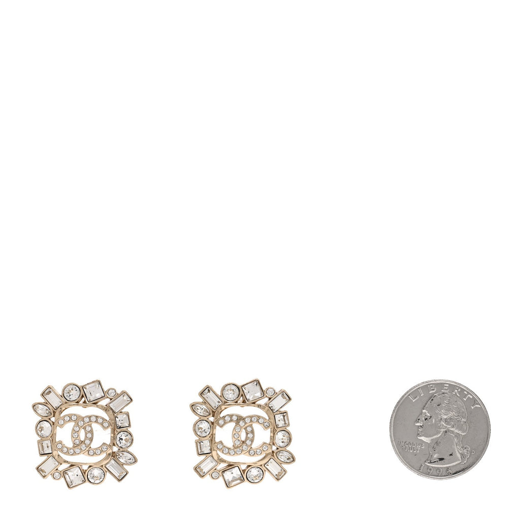 Metal Crystal Baguette High Society CC Earrings Gold