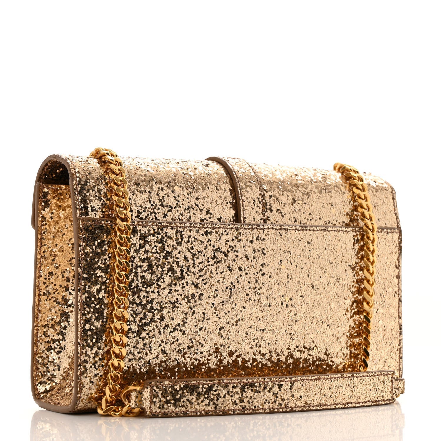 Glitter Monogram Galactica Satchel Gold