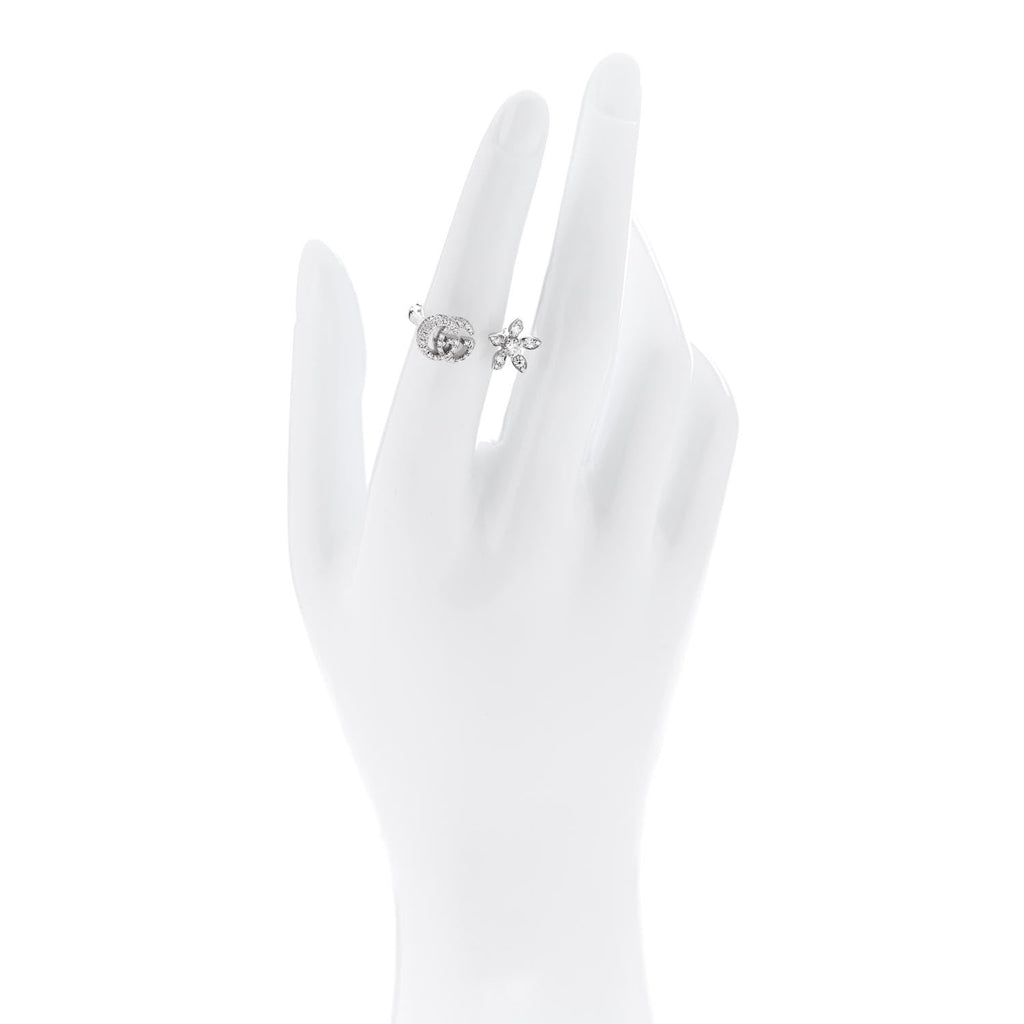 18K White Gold Diamond Flora GG Open Ring 49 5