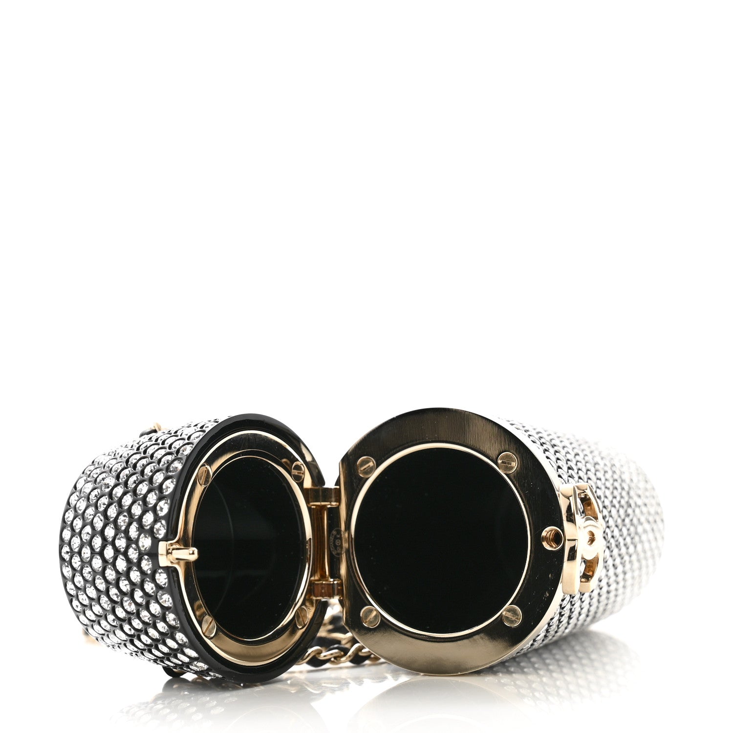 Metal Resin Lambskin Crystal Lipstick Case Long Necklace On Chain Silver Black Gold