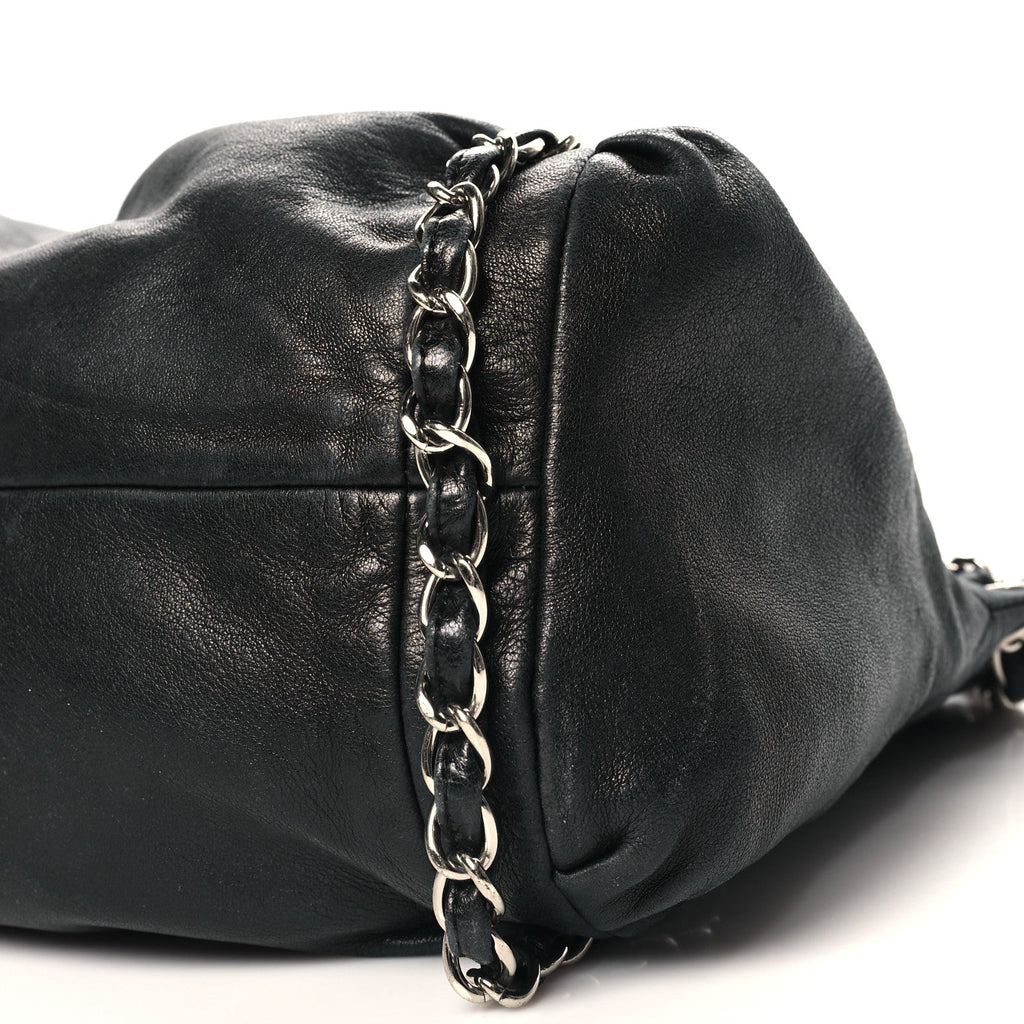 Lambskin Large Sharpei Shoulder Bag Black